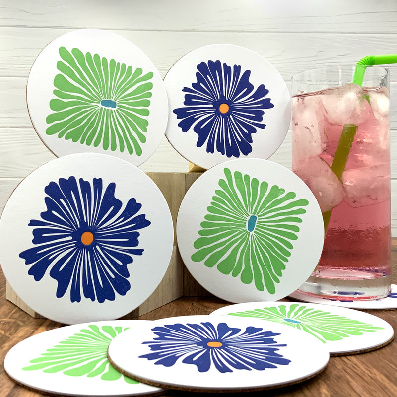 LETTERPRESS PRINTED COASTERS FEATURING MATISSE STYLE FLOWERS - Set of 8