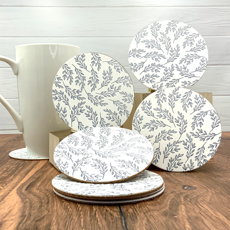 LETTERPRESS PRINTED COASTERS FEATURING A FIELD OF DELICATE LEAVES - Set of 8
