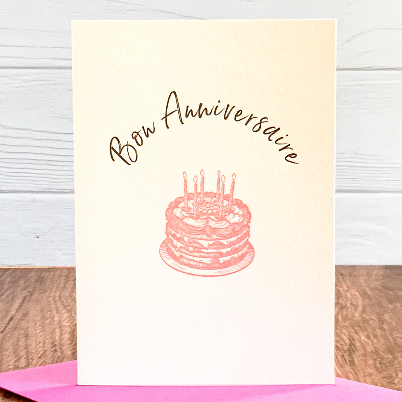 BON ANNIVERSAIRE BIRTHDAY CARD - LETTERPRESS PRINTED (Pink)