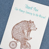 RESCUE BEAR ON A BIKE THANK YOU CARD - LETTERPRESS PRINTED