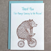 RESCUE BEAR ON A BIKE THANK YOU CARD - LETTERPRESS PRINTED