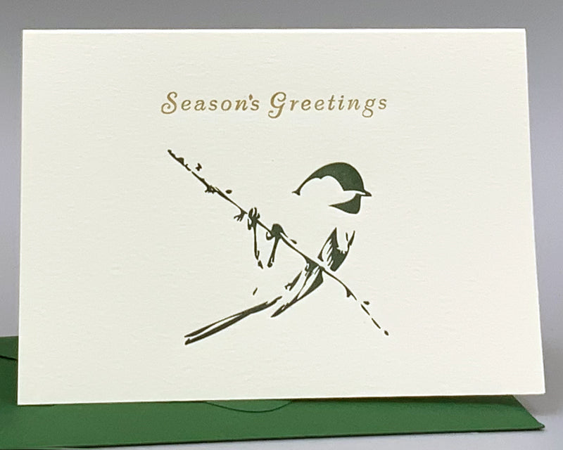 CHICKADEE THEMED HOLIDAY CARDS BOXED SET - LETTERPRESS PRINTED