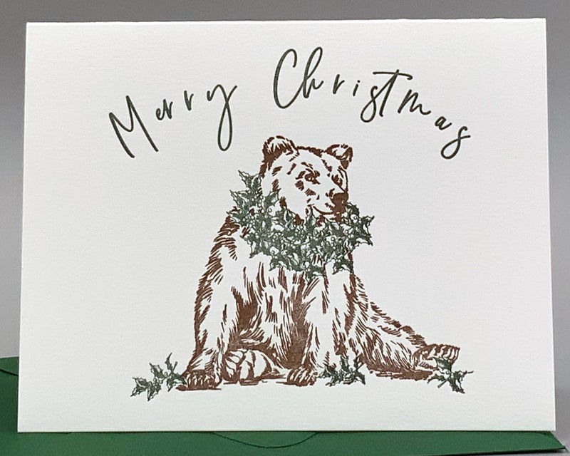 HOLIDAY BEAR WITH WREATH CHRISTMAS CARD - BOXED SET OF 10